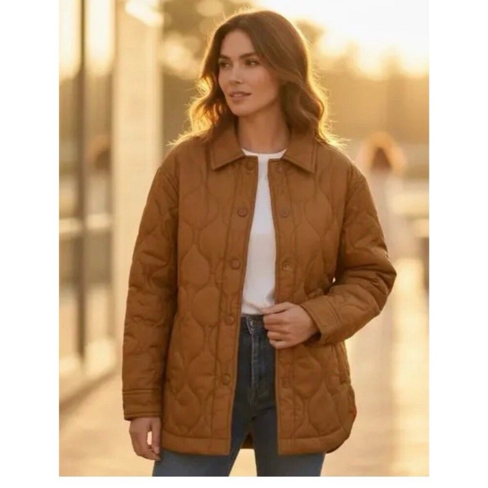 Madewell Air Puff Quilted Shirt Jacket, Warm Coffee Brown‎ Rust, Women’s XL